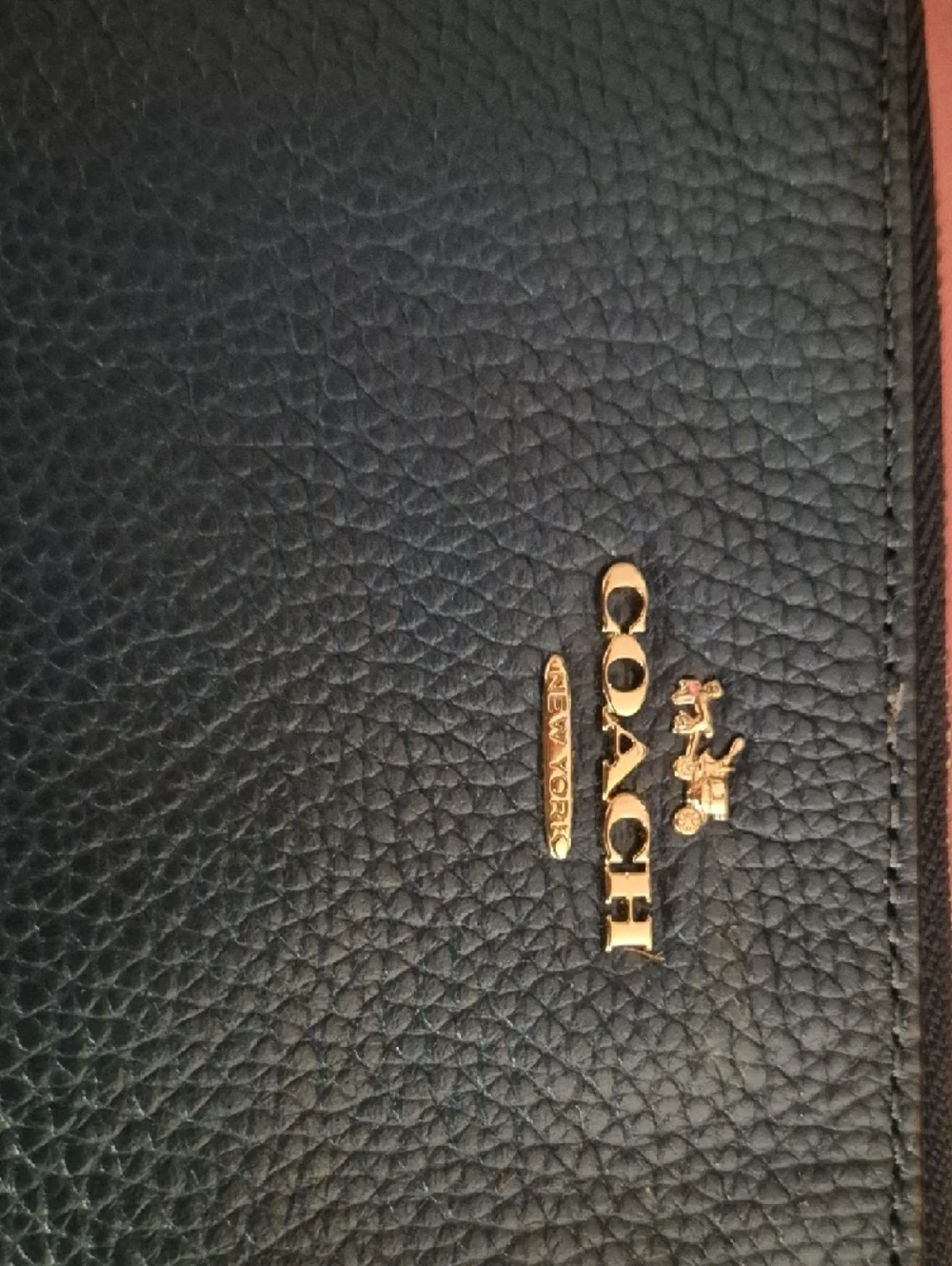 Coach Navy Leather Wristlet with Cream Shearling Trim